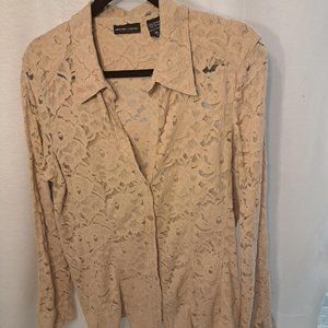 New York and Co Tan Lace Button-Up Shirt  XL